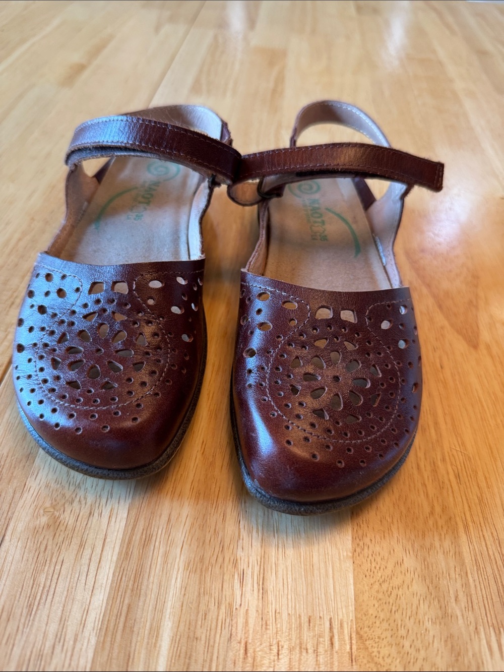 Naot Brown Perforated Leather Mary-Jane Sandals with Ankle Strap